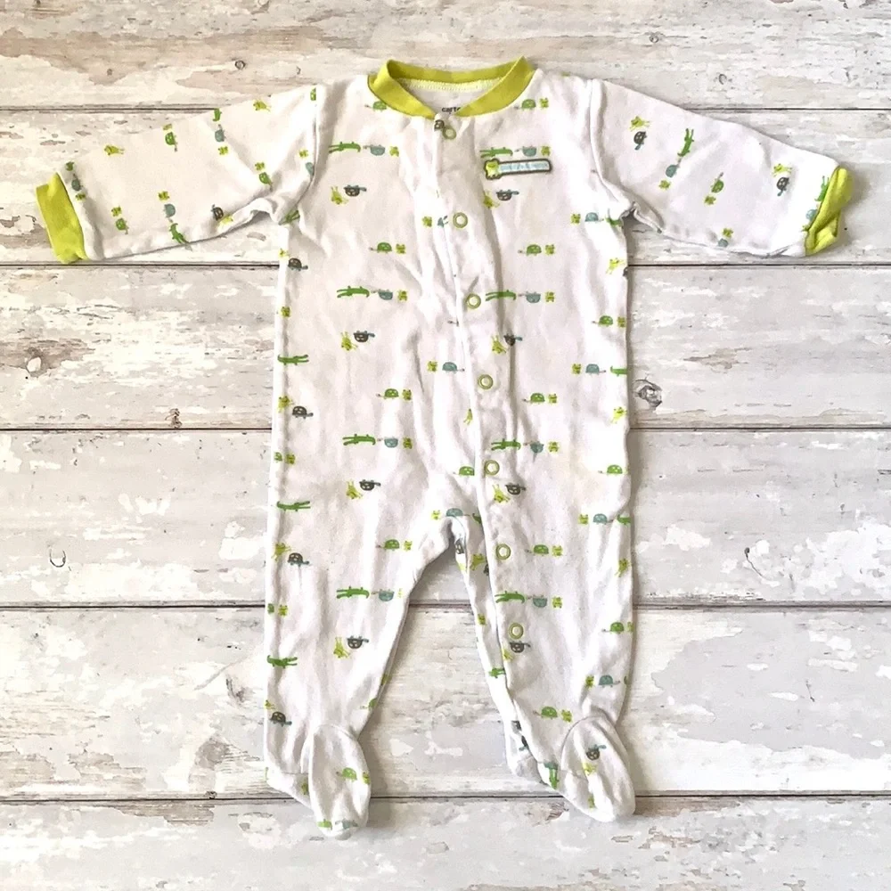 Baby 6m Unisex Gender Neutral Footie Sleeper Green White Carters